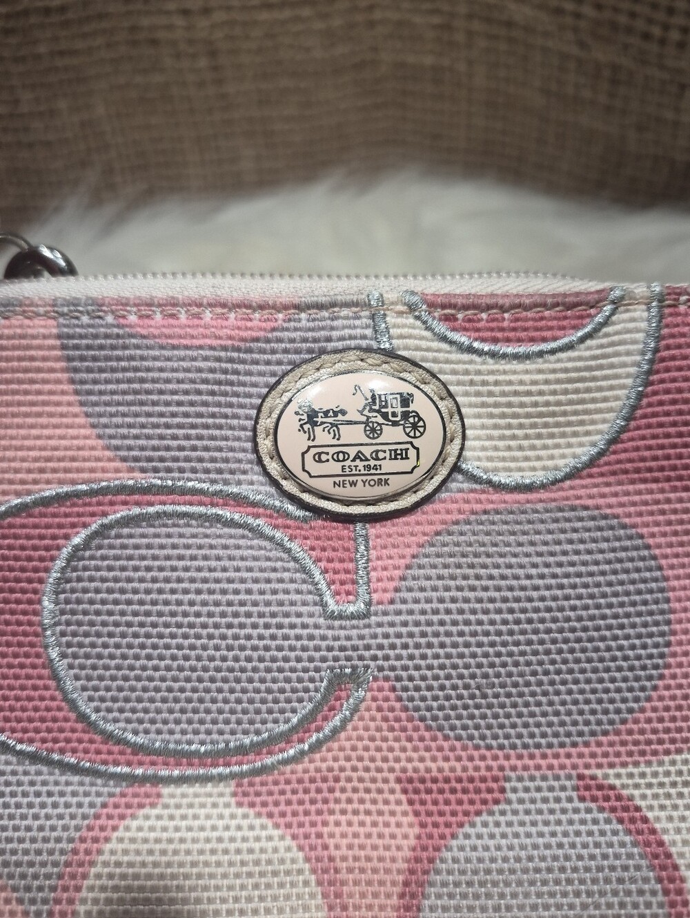 Coach Pink & Gray Signature Canvas Wristlet - Picture 2 of 4